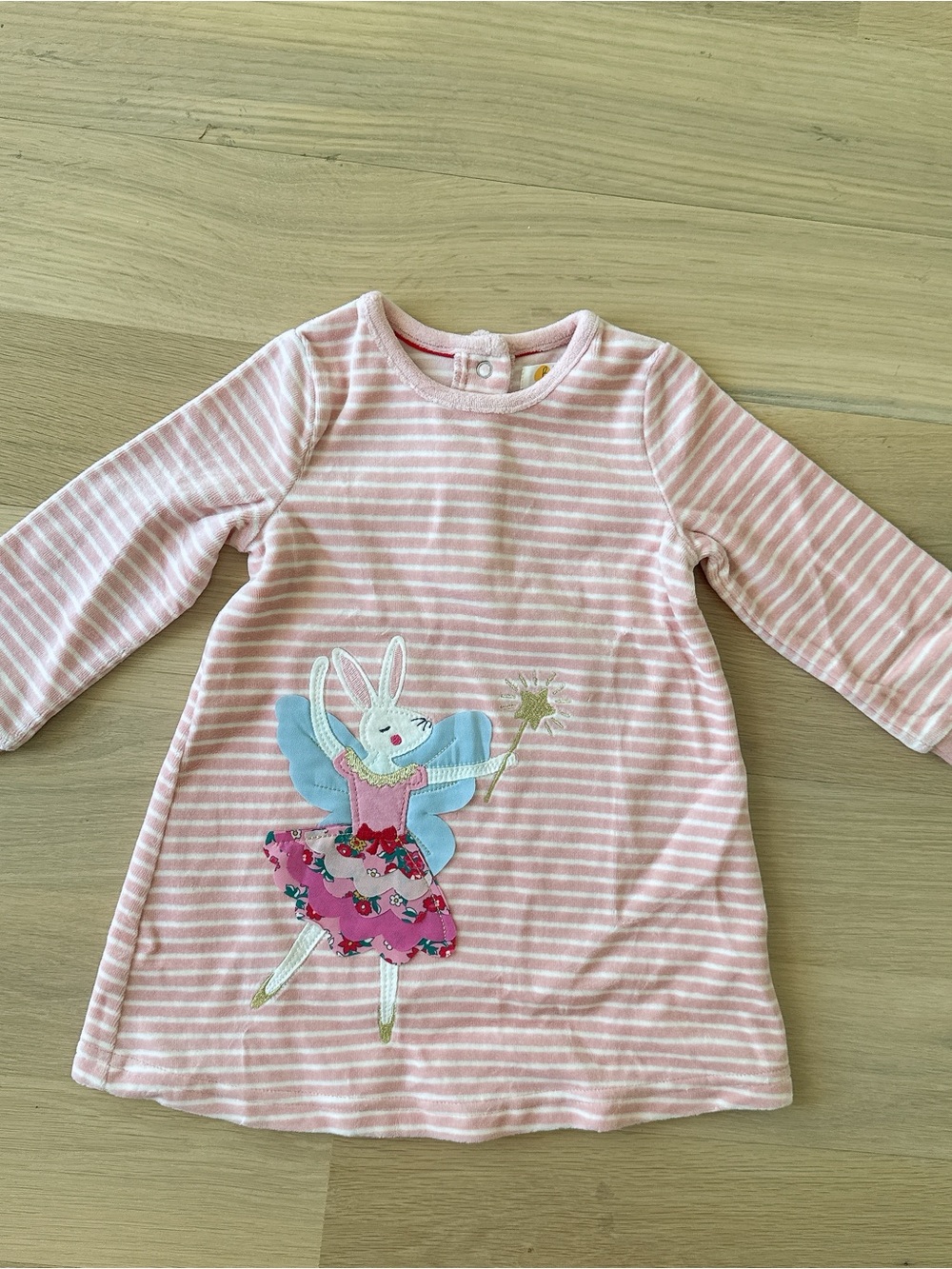 NWOT Minj Boden Pink Striped Velour Fairy Bunny Appliqué Dress